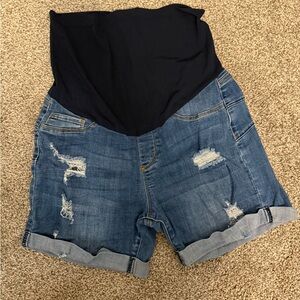 Stylish Distressed Denim Maternity Shorts